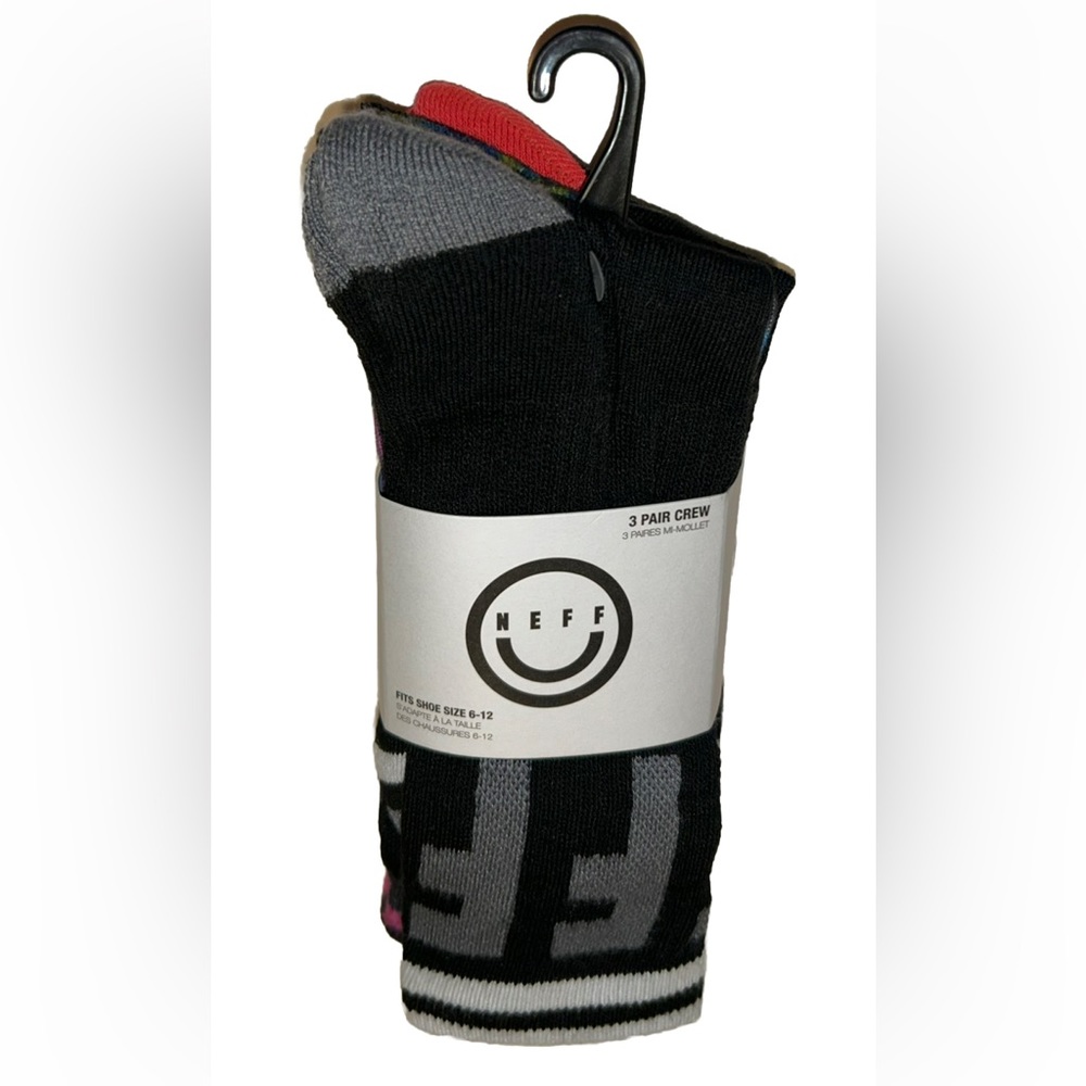 Neff Crew Socks 3 Pair Men 6-12 Multicolor w Peace & Mixed Logos Skate BMX Ride